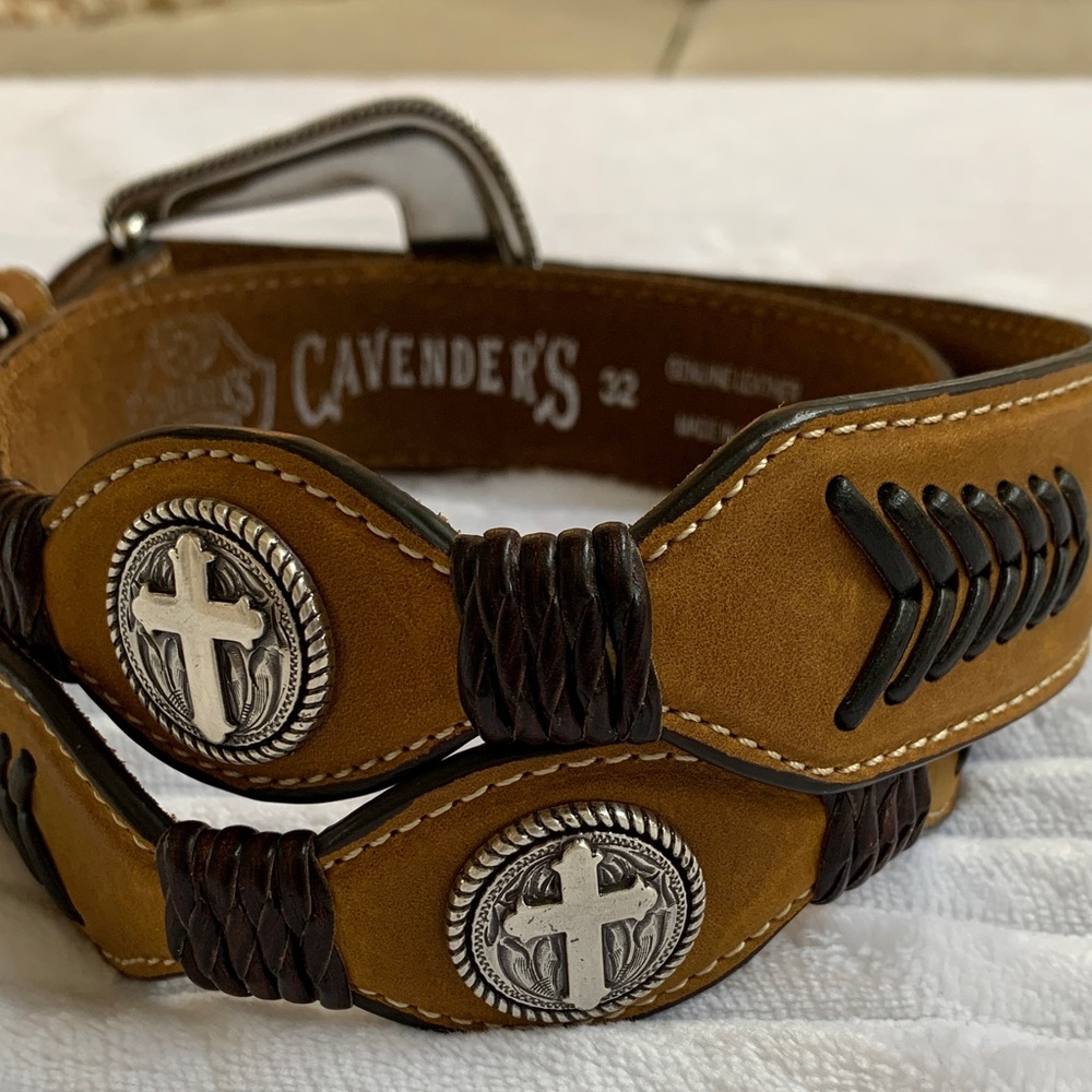 Cavender’s Men's Western-Style Brown Leather Belt with Decorative Silver Buckle